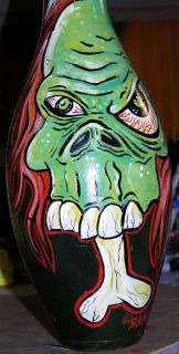 KUSTOM PAINTED BOWLING PIN ZOMBIE ART PINSTRIPED ONE OF A KIND WEIRDO 