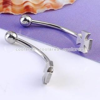   Steel Cross Shaped Navel Belly Button Ring Silvery Charm Piercing