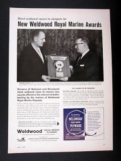 Weldwood Royal Marine Plywood Stock Outboard Racing Awards 1958 Ad 