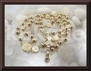 Gold Plastic beads Catholic Rosary Cross 28 Long Necklace Free Gift 