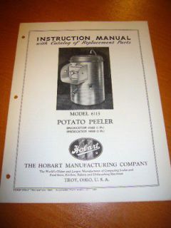 1960 HOBART POTATO PEELER Instruction Manual Book Guide