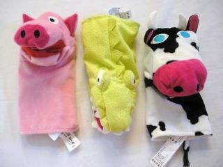 Lot of 3 IKEA KLAPPAR Hand Puppets Pig Cow Alligator NEW