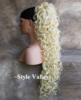Light Blonde Ponytail Hairpiece Extension Long Curly Claw Clip in on 