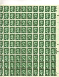 Thomas Jefferson Sheet of 100 x 1 Cent US Postage Stamps NEW Scot 1278