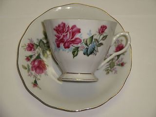 Tea Cup and Saucer Floral Pink Roses Made in China Markings