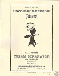 IHC McCormick Deer​ing Primrose Cream Separator Manual