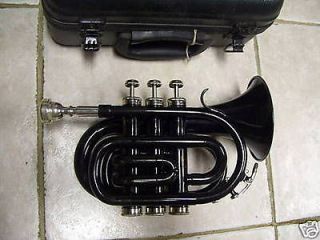 Pocket trumpet with case and mouthpiece, black