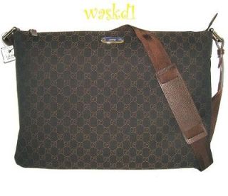 GUCCI brown GG Denim leather trim Messenger 17 LAPTOP Case bag NWT 