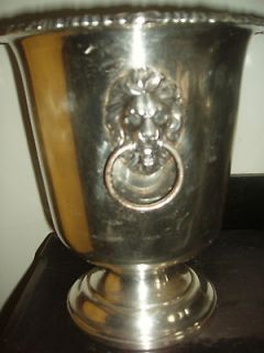 Vintage Ice Bucket with Lions Heads /Rings Sheridan Silver Plated