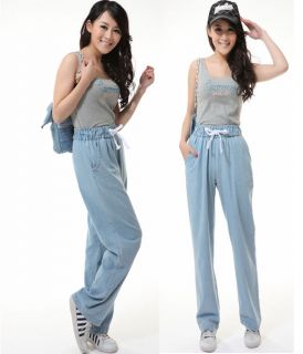   Mid Waisted Jeans Baggy Straight Pants Denim Casual Loose Trousers