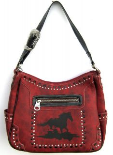 RED WESTERN SHOULDER PURSE SILVER STUDS HORSE MONTANA WEST