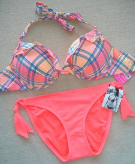 New Victorias Secret Gorgeous Neon Pink Push Up Bikini Swimsuit 34D S