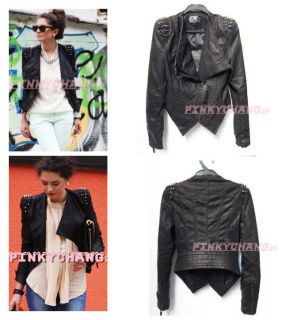 Punk Power Studded Spike Shoulder Lapel PU Leather Motorcycle 