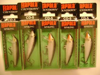 Lot of 5 Rapala CD 5 Countdown Fishing Lures S / Silver