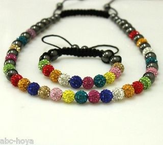 Rainbow shamballa bracelet+ necklace+Free shamaballa earring