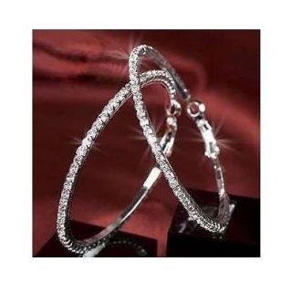 6CM Fashion Jewelry 1Pair Swarovski Crystal Stone Silver Big Hoop 