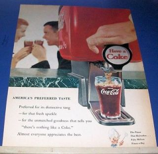 1955 Coca Cola Ad ~ BIG red Coke fountain dispenser
