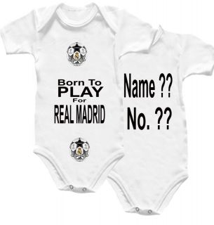 Real Madrid Football Baby Grow Shirt Babygro Top Name Ball Kit Onesie