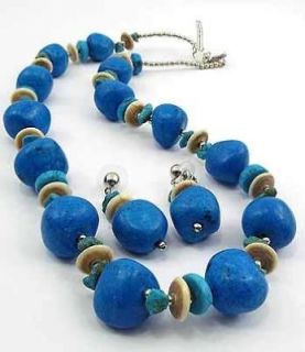 BLUE CERAMIC STONE BEAD GLASS NECKLACE EARRING