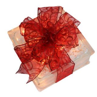  Holiday Decoration  Lighted Glass Block with Sheer Gold Ribbon