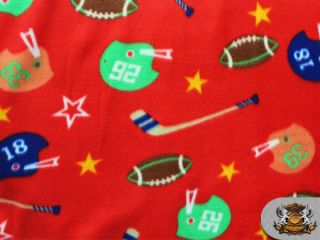 Fleece Printed ^FOOTBALL HOCKEY RED^ Fabric / 58/ sold by the yard 
