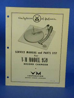 Voice of Music Service Manual Model 959 Record Changer