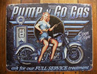PUMP n GO GAS ~ Metal Sign Man Cave Bar ~ Petrol Bowser Oil Gasoline 