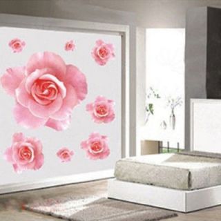   Wall Sticker 3D Pink Rose Flower Removable Wallpaper Decor Decals