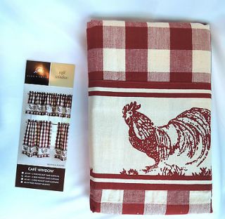 Red Rooster Curtain Panels / Pair 60 wide 24 long / Red / Tea White 