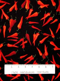 Chili Pepper Red Salsa Picante   Robert Kaufman Novelty Quilt Fabric 