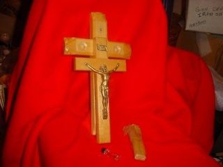   Rites wood crucifix blonde wood   glass holy water bottle + candles