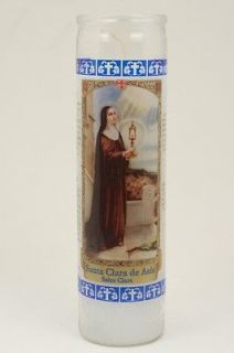 BULK WHOLESALE 12 PACK 8 RELIGIOUS Pillar Candles Saint Clare White 