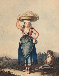 Antique French Colored Lithograph “Italian Woman in Traditional 
