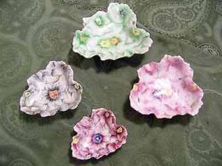   LENWHILE CHINA OCCUPIED JAPAN LEAF SHAPED FLORAL ASHTRAY SET OF FOUR