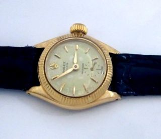   18k Gold Rolex Oyster Precision 1944 Ladies 22mm 6525 Bubbleback Watch