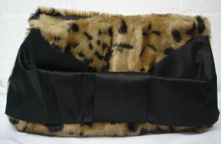 INC women faux fur clutch handbag purse black cheetah mink brown 