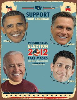   Election 2012 Face Masks   OBAMA, BIDEN, ROMNEY, or RYAN   Your Pick