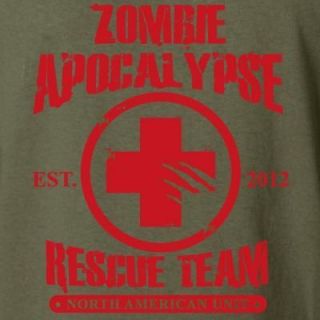 ZOMBIE APOCALYPSE 2012 Rescue Team funny horror T shirt Military GREEN