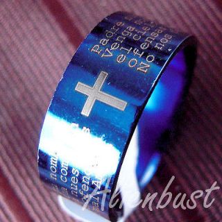 LORDS PRAYER CROSS STAINLESS STEEL BAND RING SZ 8 / P