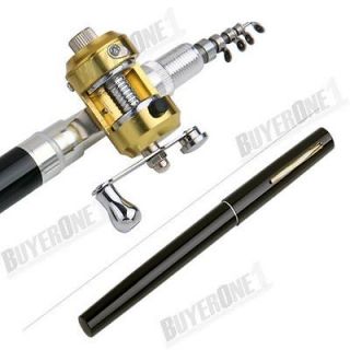 Black Pocket Travel Pen Shape Fishing Rod Pole Reel Kit 85cm