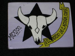   / Fridge Magnet Hand Painted Cow Skull  Store Souvenir Mexico Made