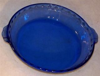   GLASS RARE COBALT BLUE DEEP DISH PIE BAKING PAN CRIMP EDGE HANDLES