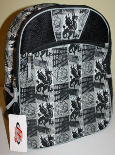   Black White Dragons Skulls Spiders Bookbag Backpack 16X12X4 NWT