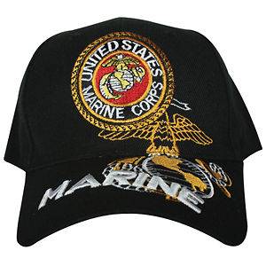 BLACK US MARINES EMBROIDERED BALL CAP   Adjustable Back, High Quality
