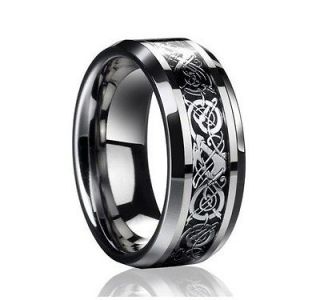 Mens Dragon Stainless Steel Inlay Celtic Ring Jewelry Wedding Band 