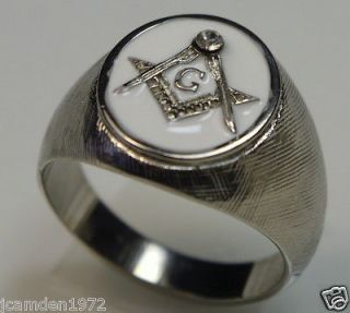 Freemasonry Masonic White Enamel Mens Ring 318 Stainless Steel size 15