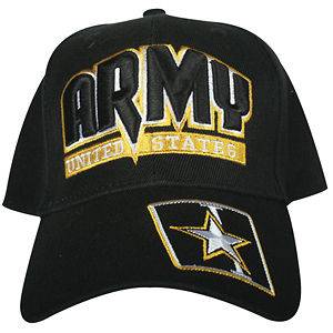 BLACK UNITED STATES ARMY STAR EMBROIDERED BALL SUN CAP   Adjustable 