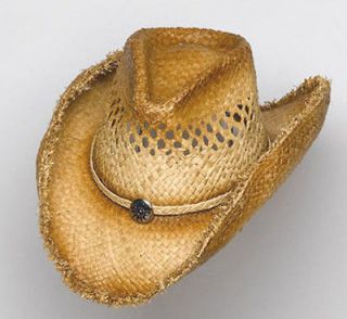  STRAW HAT  FRAYED EDGES   SILVER CONCHO   Chin Strap   Size Childrens