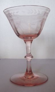 Lot of 2 Vintage Pink Etched Water Wine Cocktail Stemware Glasses