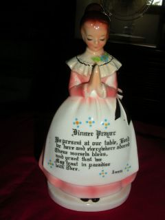 Vintage ENESCO Ceramic Prayer Lady Pink Figural Napkin Holder